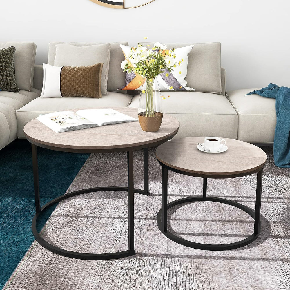 HOMERECOMMEND Round Coffee Tables Nesting Side Set of 2 End Tables for Living...