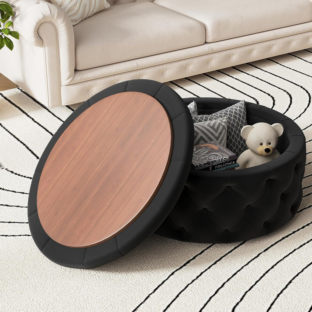 FiveWillowise 30 Inch Round Ottoman with Storage Tray,Large Coffee Table | Ci...