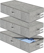 Under Bed Storage Container Bin 3 Pack, Low Profile Foldable Underbed Clothes Storage Organizer W/ Ultra Thick Fabric and Sturdy Bottom/Sides, Dual Zipper Storage Box for Dorm and Home 30x16x6.7"