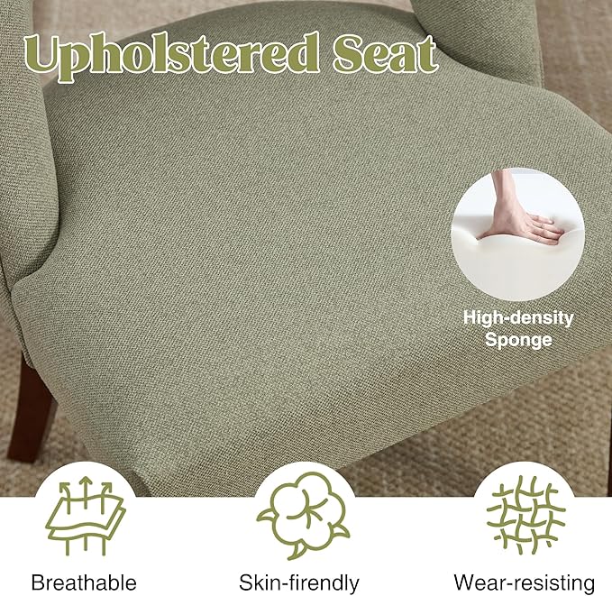 Dining Chair Set of 8,Modern Dining Room Chairs with Thick Cushions,Upholstered Linen Fabric Kitchen Chairs for Kitchen Dining Room Green