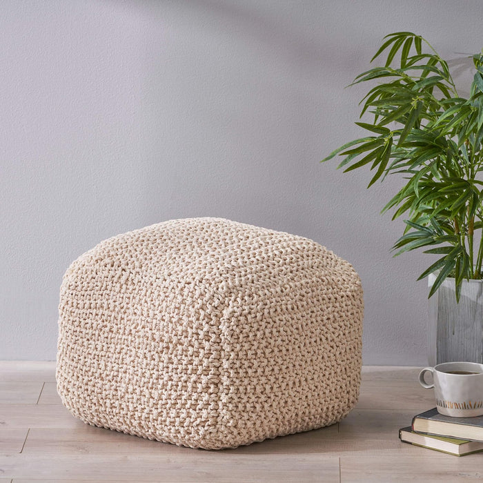 Christopher Knight Home Knox Knitted Cotton Pouf, Beige