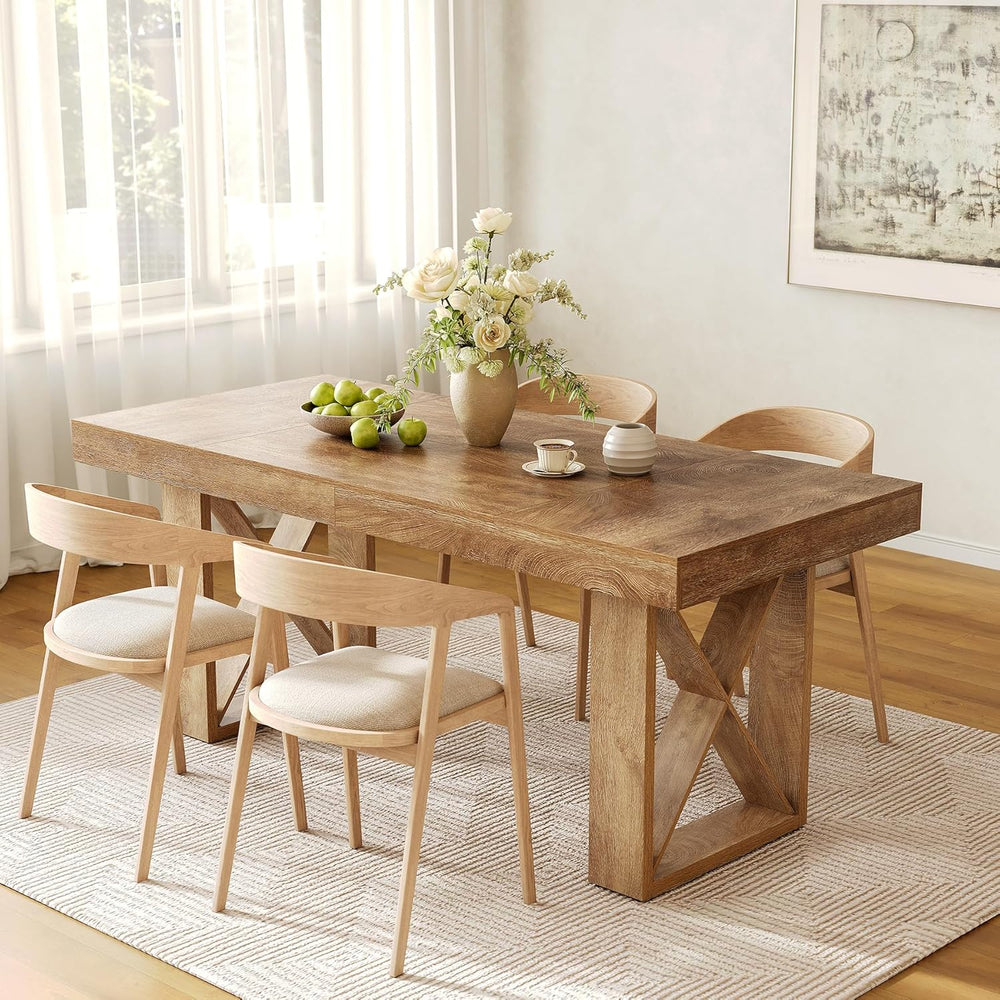 LITTLE TREE 63-Inch Dining Table for 4 People, Farmhouse Thick Appearance Des...