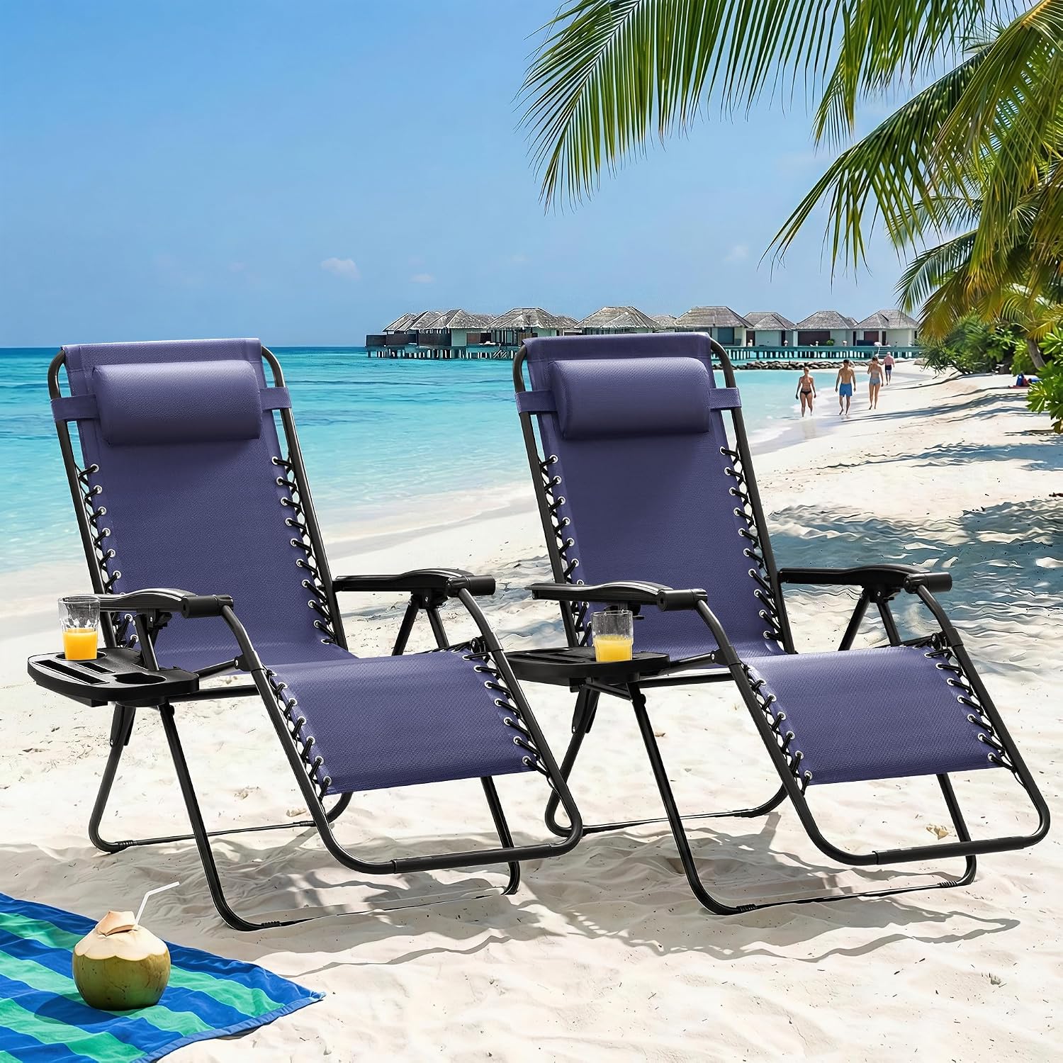 Homall Zero Gravity Chair Patio Folding Lawn Outdoor Lounge Gravity Camp Reclining Lounge Chair with Cup Holder Pillows for Poolside Backyard and Beach Set of 4 (Blue)