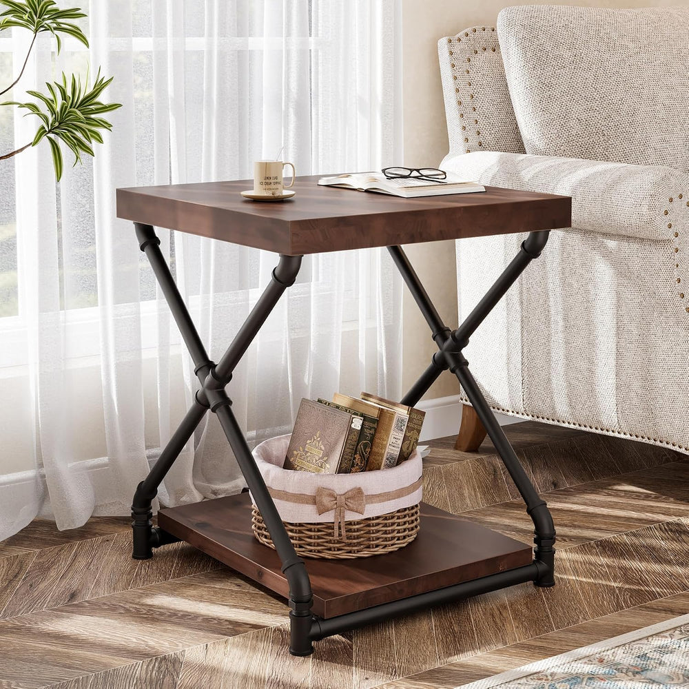 Tribesigns Solid Wood End Side Table with Storage Space for Living Room, Smal...