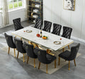 94.5" Large Marble Dining Table Set for 10, Luxury White Gold Kitchen Table with 10 Black Velvet Dining Chairs, Modern Fuax Marble 11-Piece Dining Room Table Set for 10 w/Stainless Steel U-Base