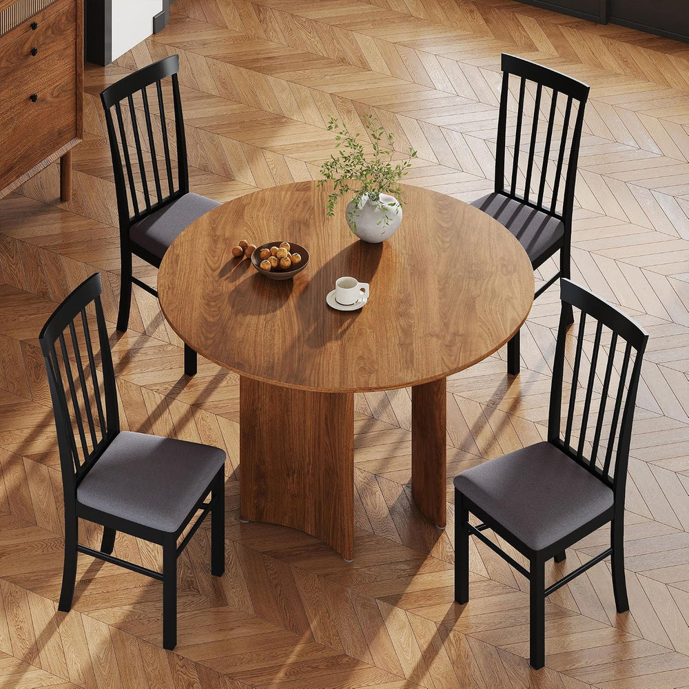HOMCOM Wooden Dining Chairs Set of 2 Farmhouse Black and Gray | Upholstered K...