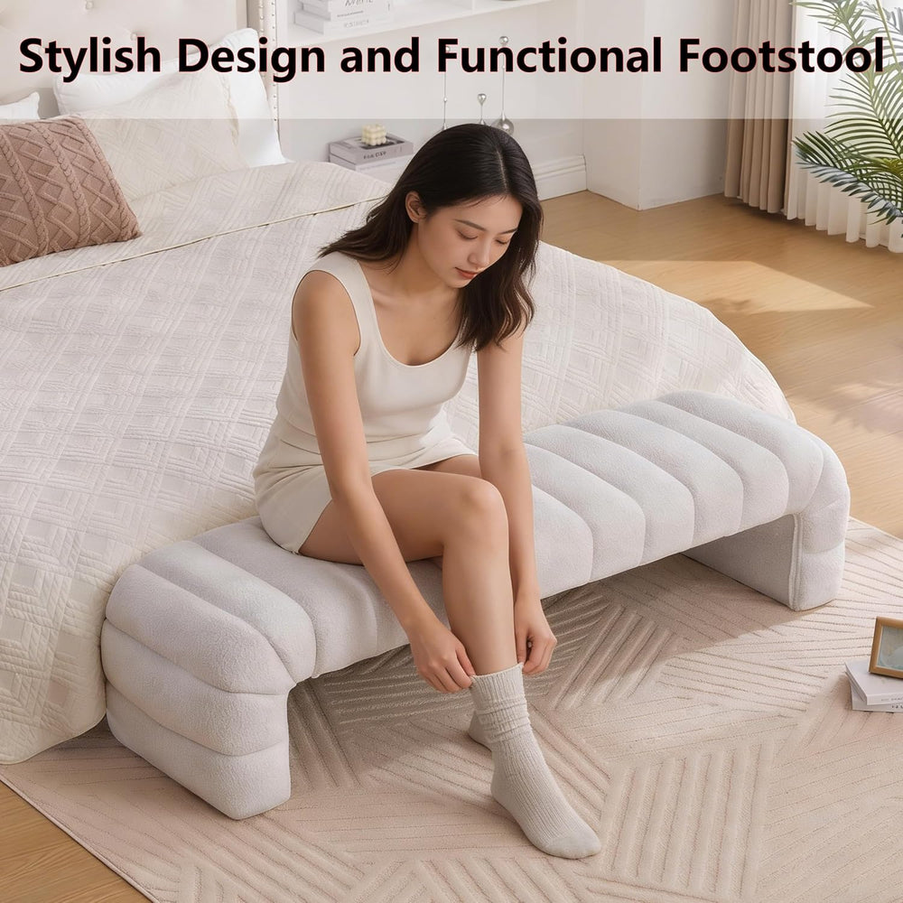 Arched Ottoman Bench for Bedroom Living Room,69.7" Chenille Long Benches...