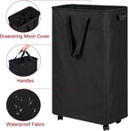 efluky Slim Rolling Laundry Basket for Clothes, Bedroom & Dorm (Black, 75L)