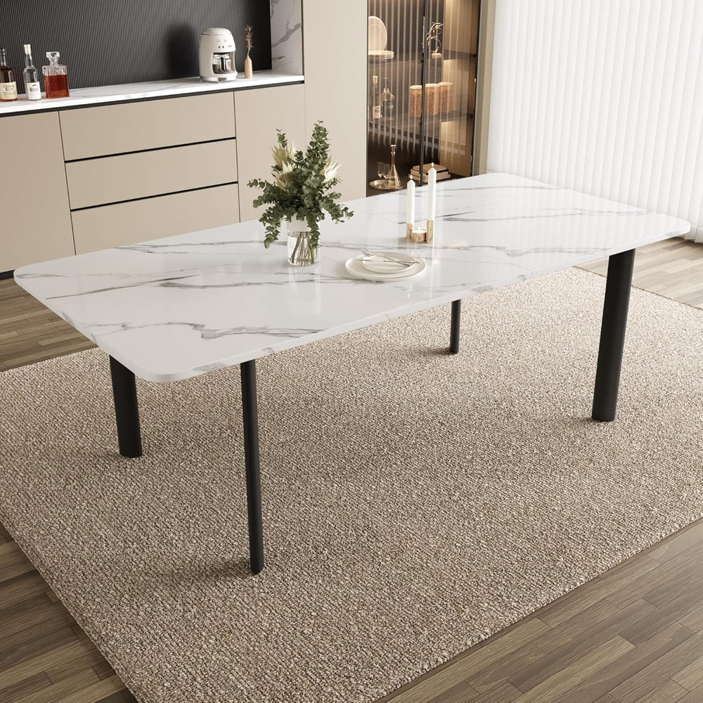 HIPIHOM Extendable Dining Table for 6-8 People, 63 to 78.7 Inch Rectangular T...