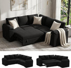 85 Inch Sectional Sleeper Sofa Bed with Pull Out Couch, U Shaped 5 Seat Cloud Modular Sectional Sofa with Storage, Corduroy Sectional Couches for Living Room, Removable Sofa Cover, Dark Grey