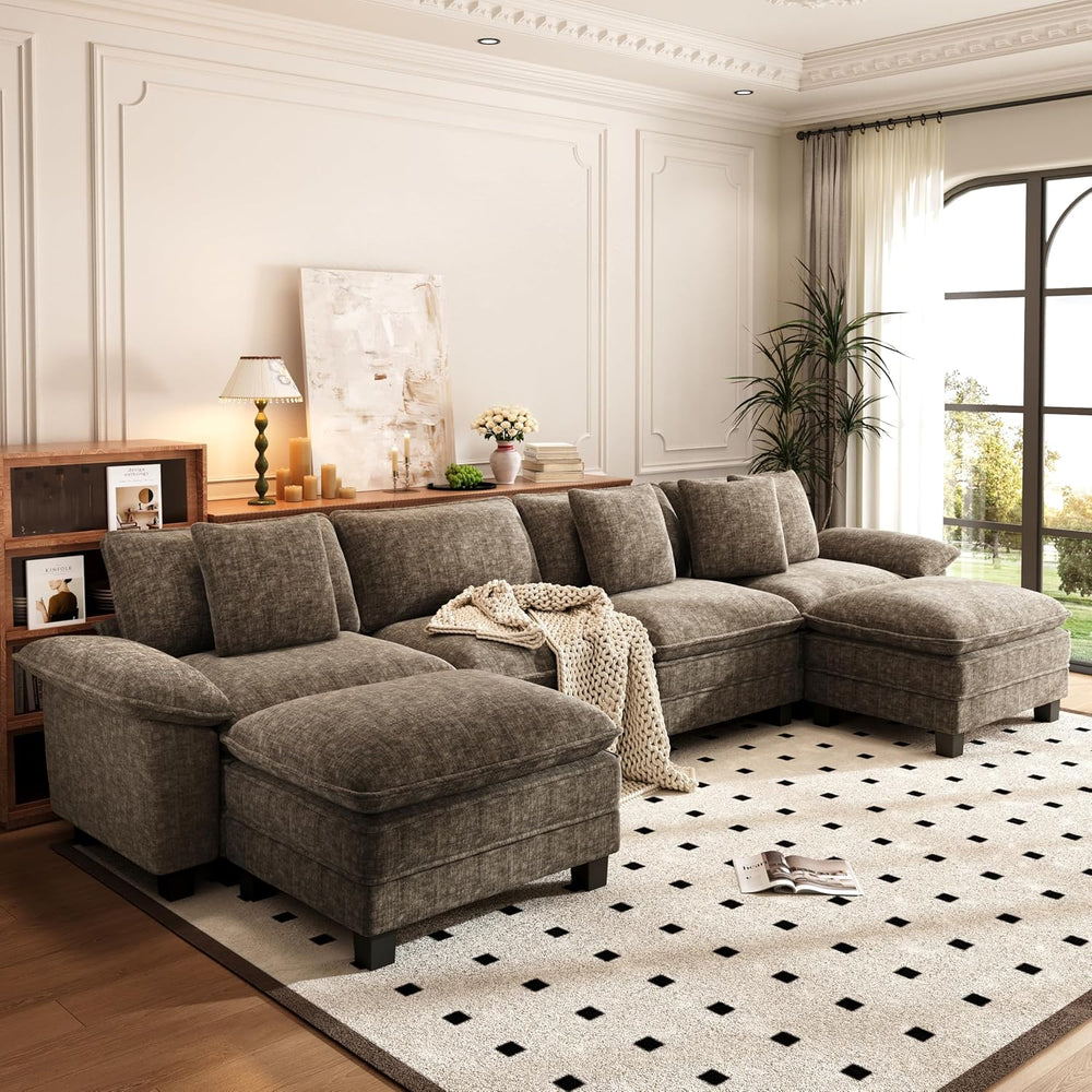 PHI VILLA Oversized 6-Seat U Shaped Modular Cloud Couch Sectional Sofa | Gray...