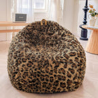 XeGe Faux Fur Leopard Print Bean Bag Chair Cover (No Filler), Fluffy Stuffed Animal Storage Cheetah Bean Bag Home Decor, Furry Fuzzy Big Beanbag Cover for Adults Teens Kids Girls, Anti-slip, Brown
