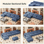 Furniwell 159" Modern Couches Sectional Sofa with Movable Ottoman, U Shaped Sofa Couch with Comfy Chenille and Deep Seat, 4-Seat Cloud Couch for Living Room, Bedroom and Apartment