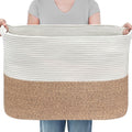 MEGASKET 108L Super Large Blanket Basket, 25" x 16" x 16" Woven Jumbo Basket for Blankets, Toys, Laundry, Extra Large Cotton Rope Pillow Holder Organizer, Entryway Shoes Bin, Living Room Storage