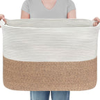 MEGASKET 108L Super Large Blanket Basket, 25" x 16" x 16" Woven Jumbo Basket for Blankets, Toys, Laundry, Extra Large Cotton Rope Pillow Holder Organizer, Entryway Shoes Bin, Living Room Storage