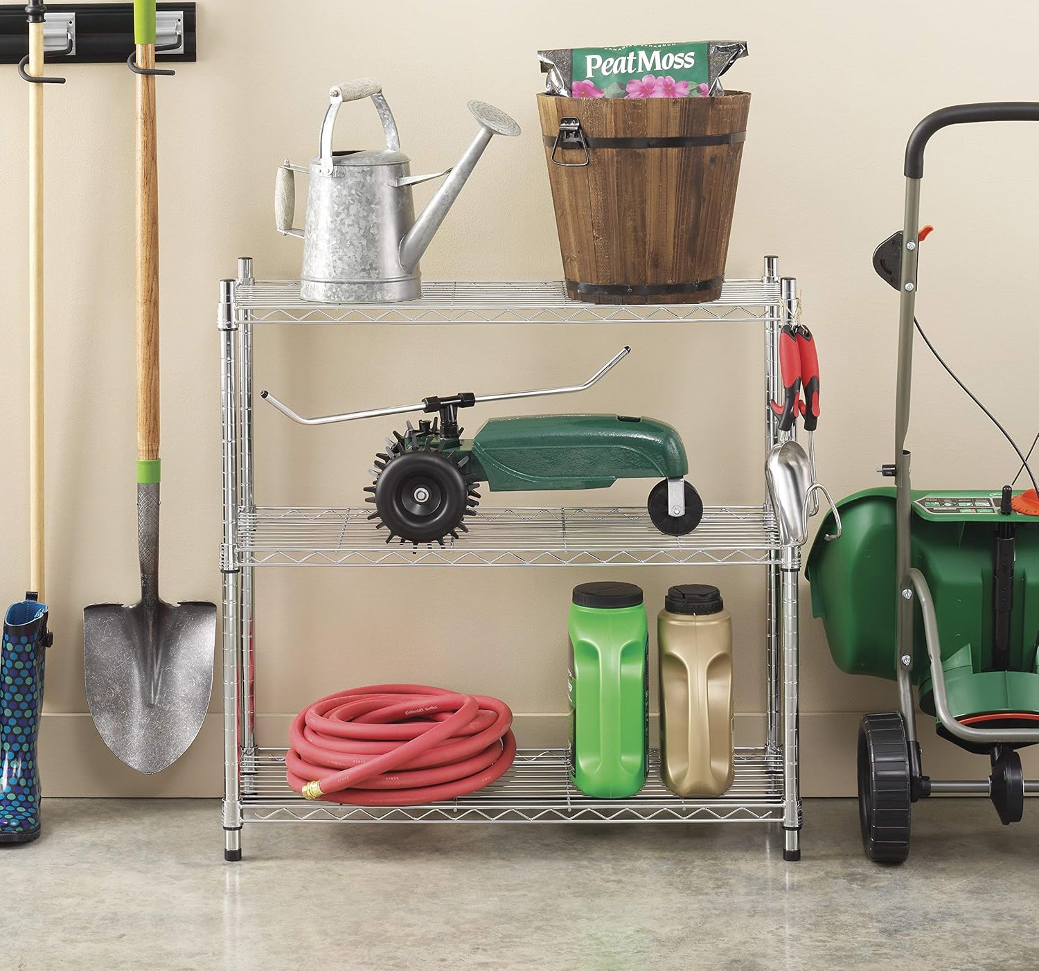 Whitmor 3 Tier Shelving Unit, Metal Storage Shelves, 400 lbs Capacity per Shelf, 1200 lbs Total, Durable Heavy Duty Shelf for Kitchen, Garage, Plant, 36" L x 14" W x 36" H, Chrome