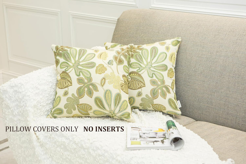 Mika Home Set of 2 Jacquard Tropical Leaf Pattern Throw Pillow Covers Decorat...
