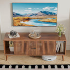 Mid Century Modern TV Stand for Televisions up to 60 Inches, with Sliding Doors and Storage, Television Stands, TV Consoles, Media Consoles for Living Room(Walnut-51.2inch)