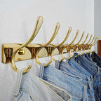 SKOLOO Wall Mounted Coat Rack - 10 Hooks, Heavy Duty, Stainless Steel, Metal Wall Hangers, Sturdy Coat Hooks for Hanging Coats, Jacket, Clothes, Hat, Bright Gold