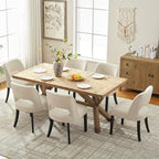 VKNOW Wooden Dining Chairs Set of 6, Modern Fabric Upholstered Dining Room Chair Kitchen Chairs, Farmhouse Dinner Chair for Kitchen Dining Room, Beige-Black Legs
