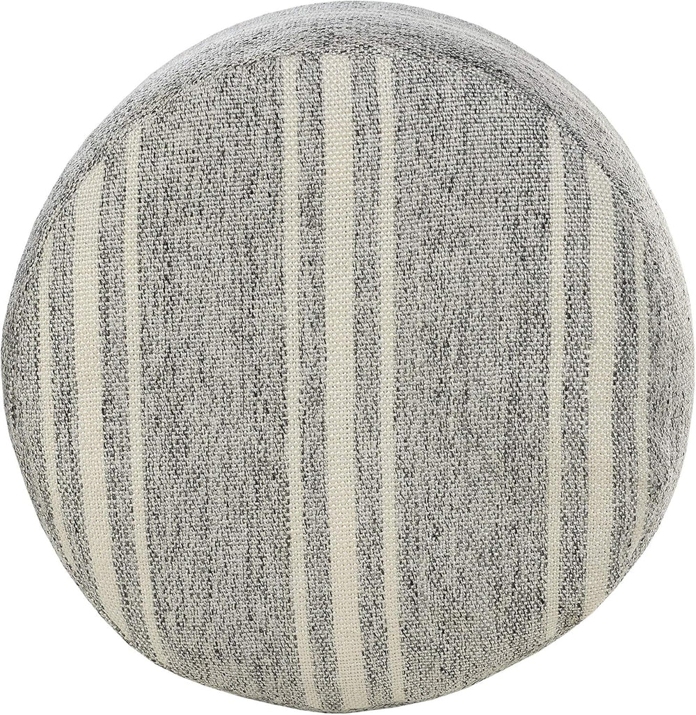 LR Home Ox Bay Farmhouse Triple Stripe Indoor Outdoor Pouf, Gray/White, 18&qu...