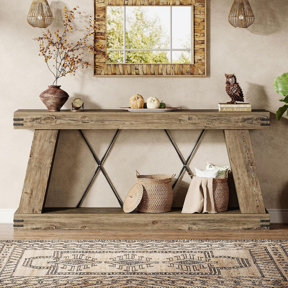 Tribesigns 70.87" Farmhouse Console Table with Storage (Light Brown Oak)...