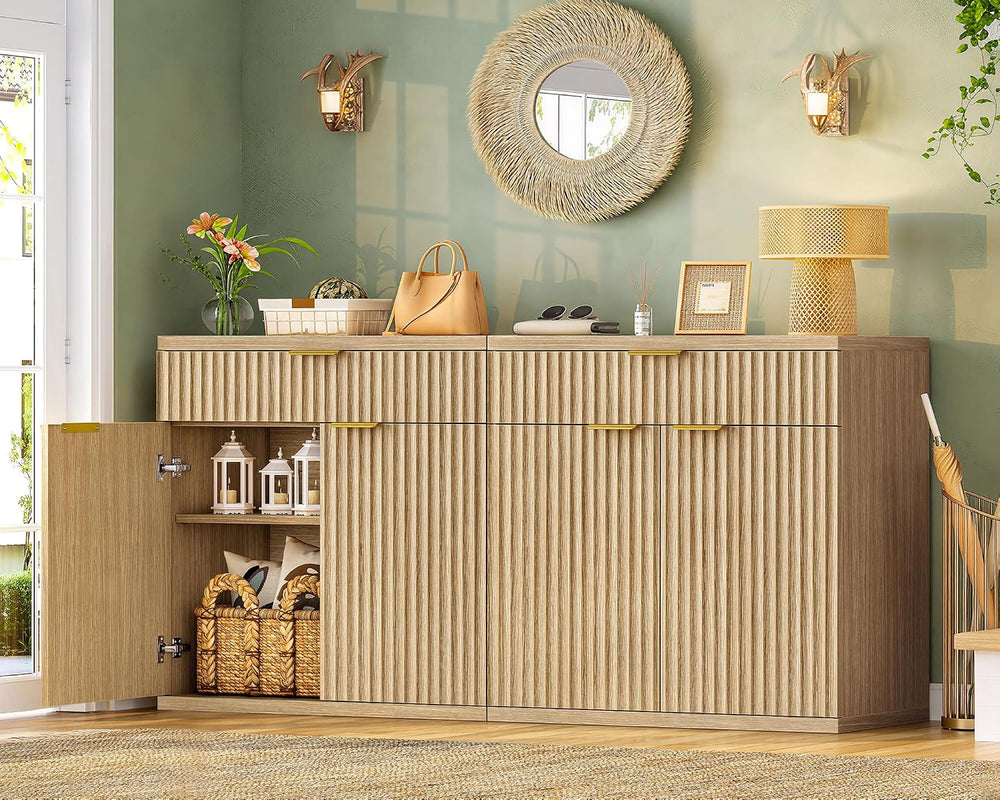 TEENFON 31.5" W Fluted Buffet Cabinet with Storage, Sideboard Cabinet, C...