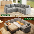 83.5" Sectional Sleeper Sofa with Pull Out Couch, Modern 5 Seat L Shaped Modular Couch, Sectionals Modular Sofa with Storage, Comfy Sectional Couches for Living Room & Apartment, Light Gray
