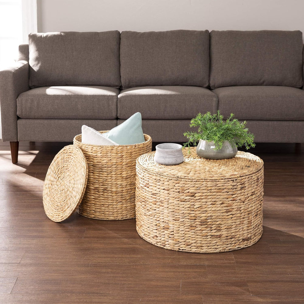 SEI Furniture - Satalia Round Water Hyacinth Storage Tables - 2 Piece Set - B...