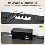 DMoose Cable Management Box - 2 Pack Medium & Large Cord Organizer for Desk & Floor, Cable Organizer Box for Child & Pet - Cable Box Hider for Tidy Office & Home, Power Strip Cover (Black - Pack of 2)