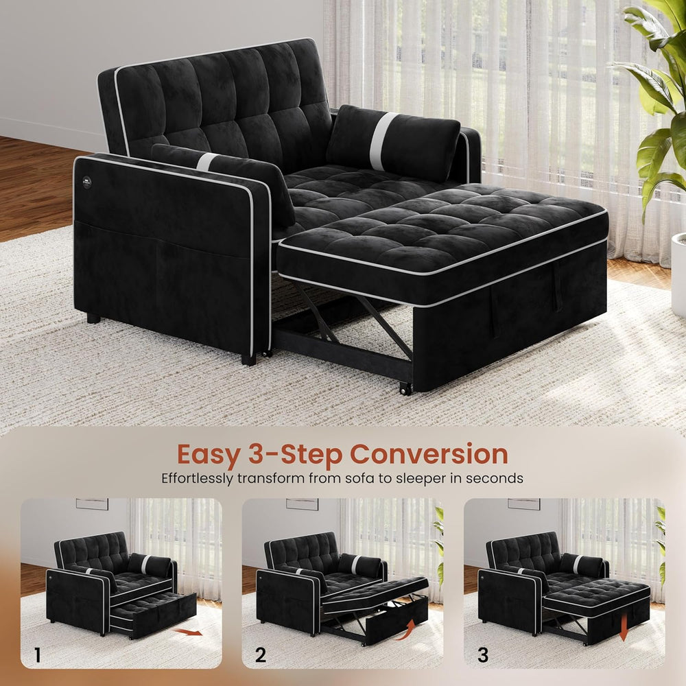 Yaheetech 3 in 1 Sofa Bed Convertible Velvet Sofa Pull Out Couch Folding Love...