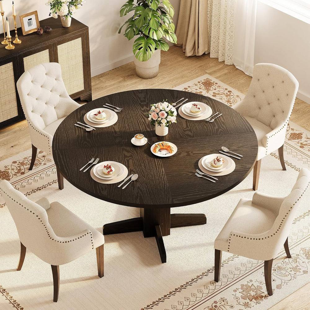 IDEALHOUSE Round Dining Table for 4-6 People, 47" Wood Kitchen Table wit...