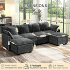107" Cloud Couch Sectional, U Shaped Modular Sectional Sofa, 4-Seat Deep Seat Couch with 6 Removable Washable Pillows and 2 Ottoman for Living Room, Bedroom, Apartment, Black Grey