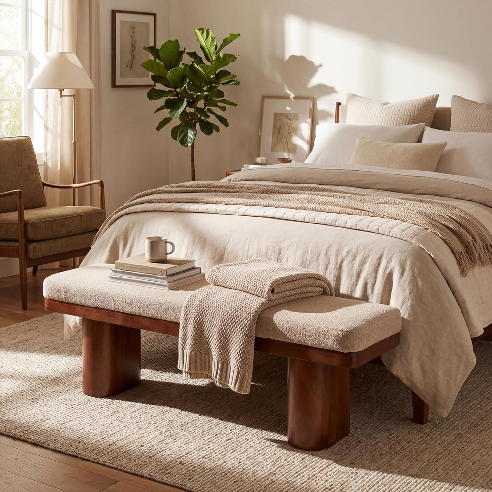 Christopher Knight Home 55" Chenille Upholstered Bench with Solid Rubber...