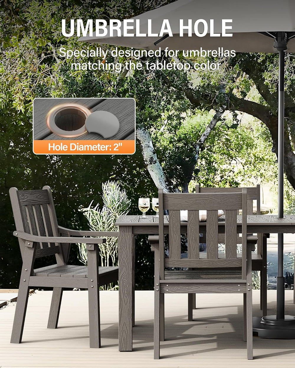 YEFU 7-Piece Patio Table Set, All-Weather HIPS, Metal Aluminum Frame, Gray