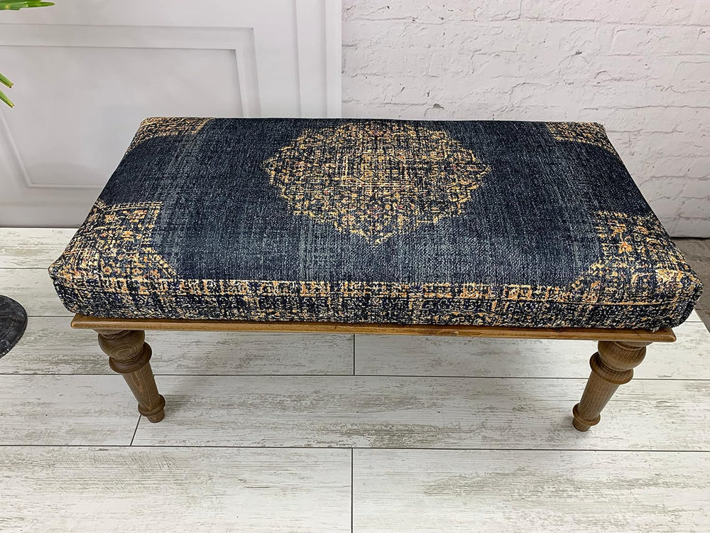 Generic Handmade Oriental Rug Bench, Blue, Wood, 150 kg Capacity