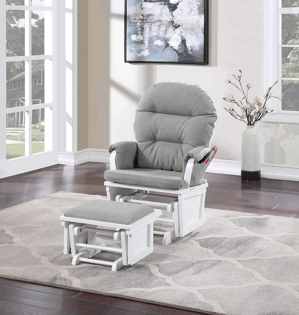 Suite Bebe Madison Nursery Rocking Chair with Ottoman, Wooden Glider for Baby Nursing, Smooth Gliding Rocker, White and Oyster