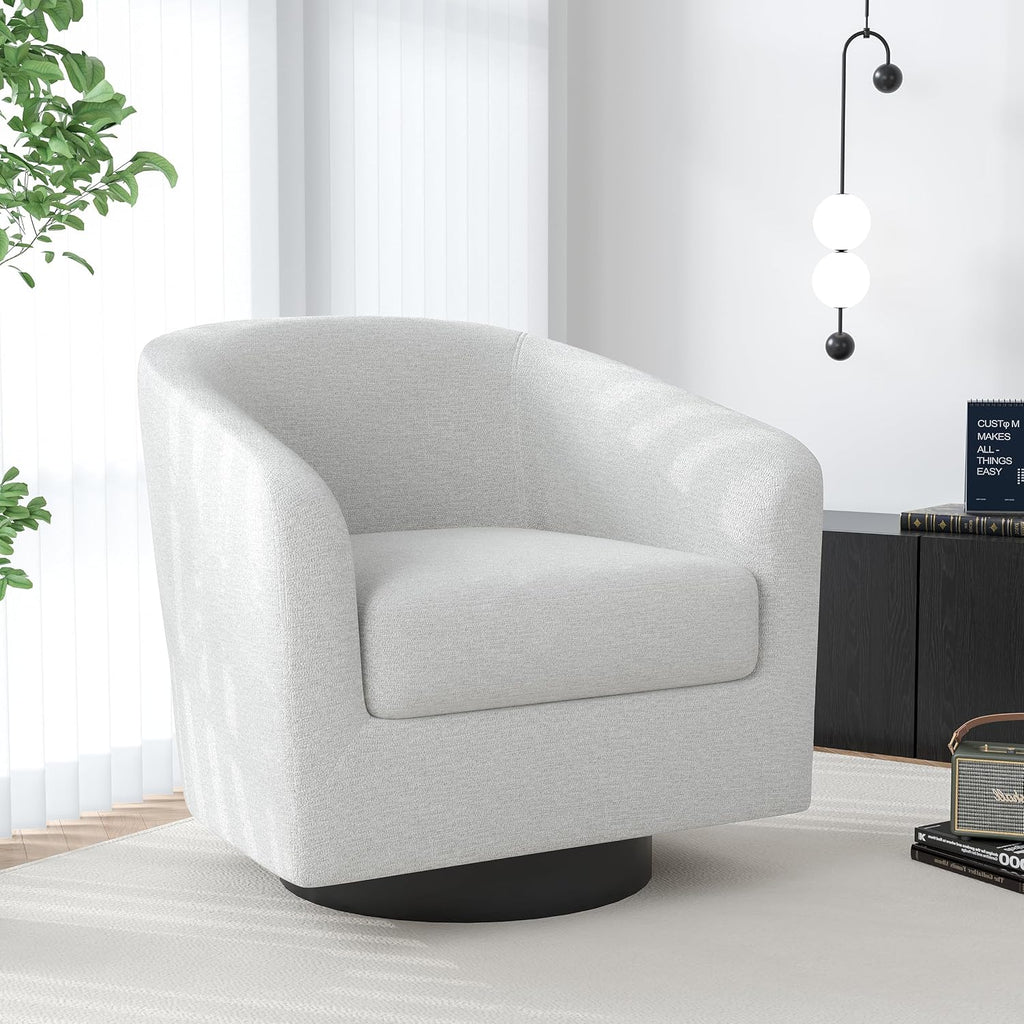 Swivel Barrel Accent Chair, Comfy Reading Armchair, Cream Beige, Set of 1 | Low-Back Design | 360° Swivel | Solid Wood Frame | High-Density Foam Seat | Modern Round Style | For Living Room & Bedroom