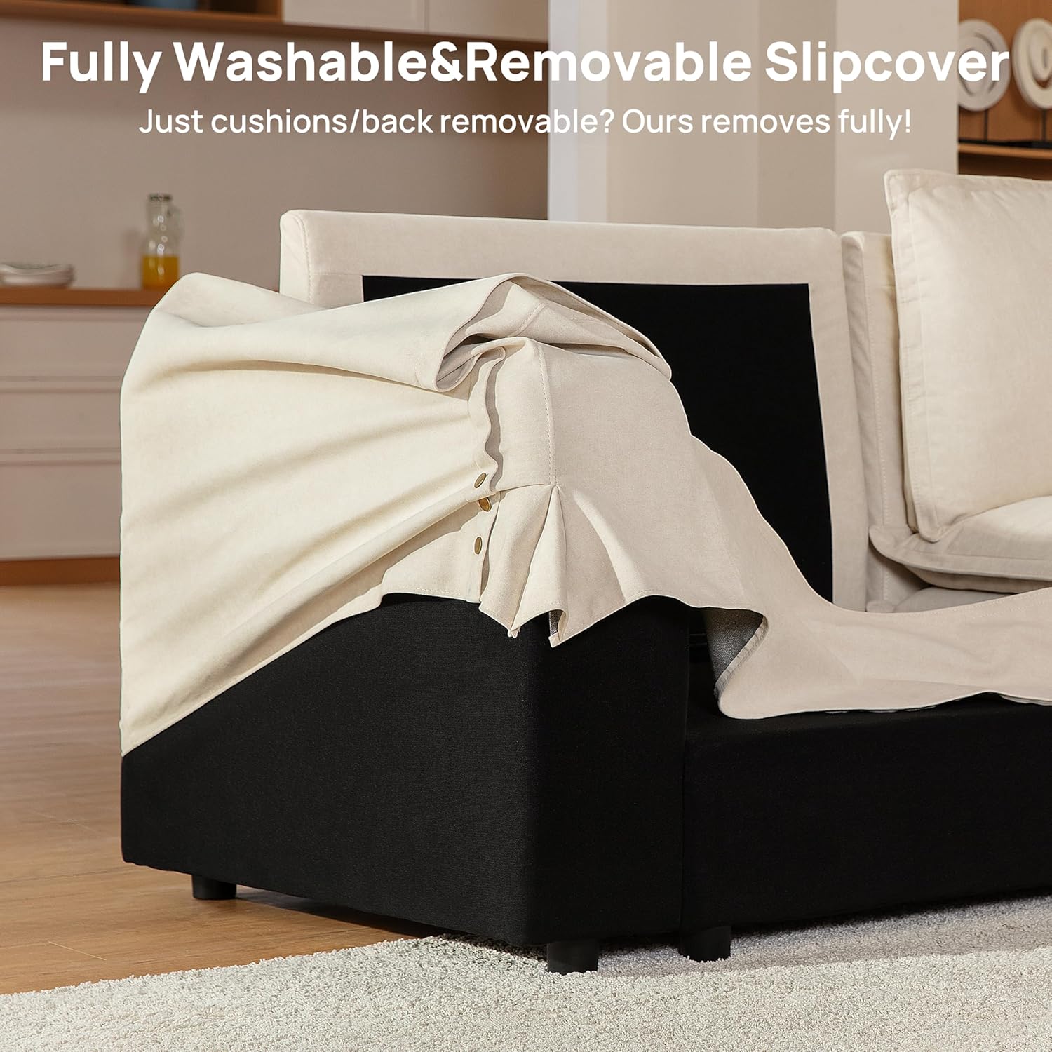 162.2" Washable Oversized Modular Sectional Sofa, Cloud Couch with Fully Removable Cover, Comfy Sectional Couches for Living Room, Performance Fabric, Beige, 4-Seater with 2 Storage Ottoman,U-Shaped