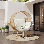 Bifanuo Oversized Egg Chair Indoor/Outdoor Rattan Hanging Basket Chair with Thickened Cushion Supports 350LBS – Wicker Patio Lounge Chair for Balcony Porch Living Room Backyard (Beige)