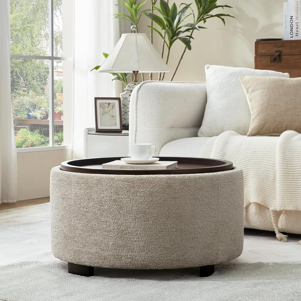 Zihanhome 30 Inch Round Storage Ottoman, Ottoman Coffee Table with Lift Off L...