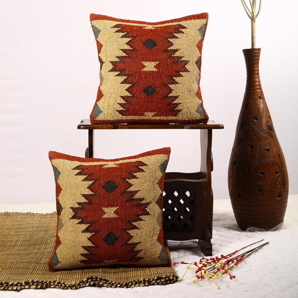 Trade Star Set of 2 Jute Wool Kilim Pillow Cover of 18x18 Inches