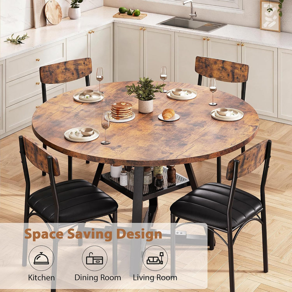 Dining Table Set for 4,Kitchen Table and Chairs for 4, Round Dining Room Tabl...
