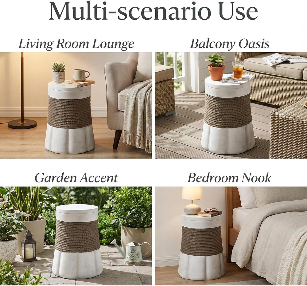 JIJIWANG 16.93" H Outdoor Stone Side Tables for Patio, Moden Coffee Tabl...
