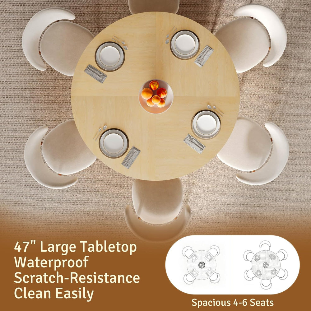 47 inch Round Dining Table for 4-6, Dinner Table with 2-Layer Storage Shelf, ...