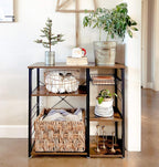 VASAGLE Baker's Rack, Coffee Bar Stand with Charging Station, 33 Inches Tall, Storage Shelves, Pull-Out Wire Basket, Table for Microwave, Kitchen, Rustic Brown and Ink Black UKKS90X