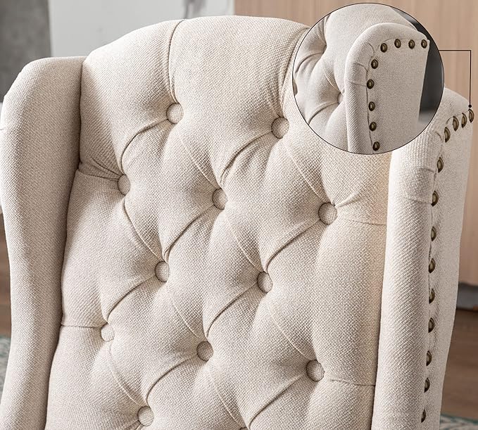 Upholstered Dining Chairs Set of 2 for Kitchen and Dining Room Farmhouse Fabric Tufted Accent Chairs for Living Room and Bedroom with Wooden Legs, Cream