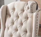 Upholstered Dining Chairs Set of 2 for Kitchen and Dining Room Farmhouse Fabric Tufted Accent Chairs for Living Room and Bedroom with Wooden Legs, Cream