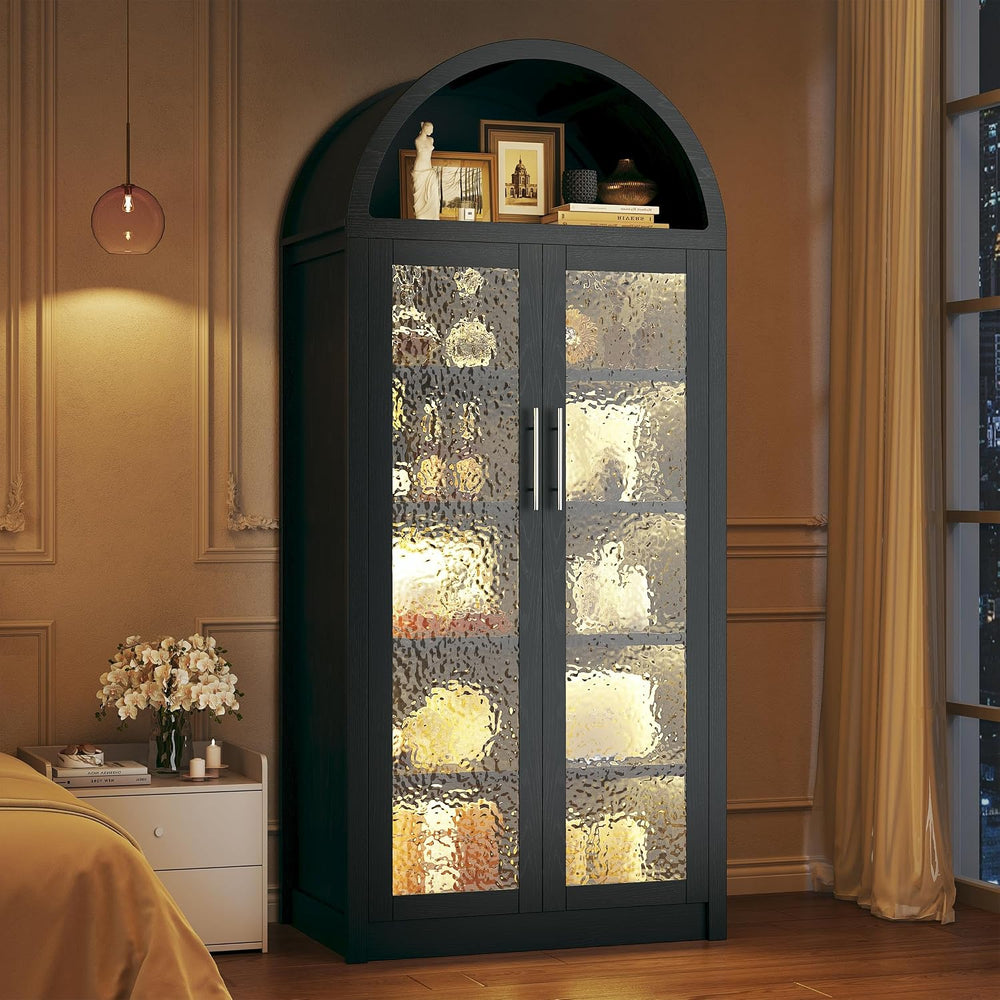 HUAHUU Arched Kitchen Pantry Cabinet, 71" Tall Pantry Storage Cabinet wi...