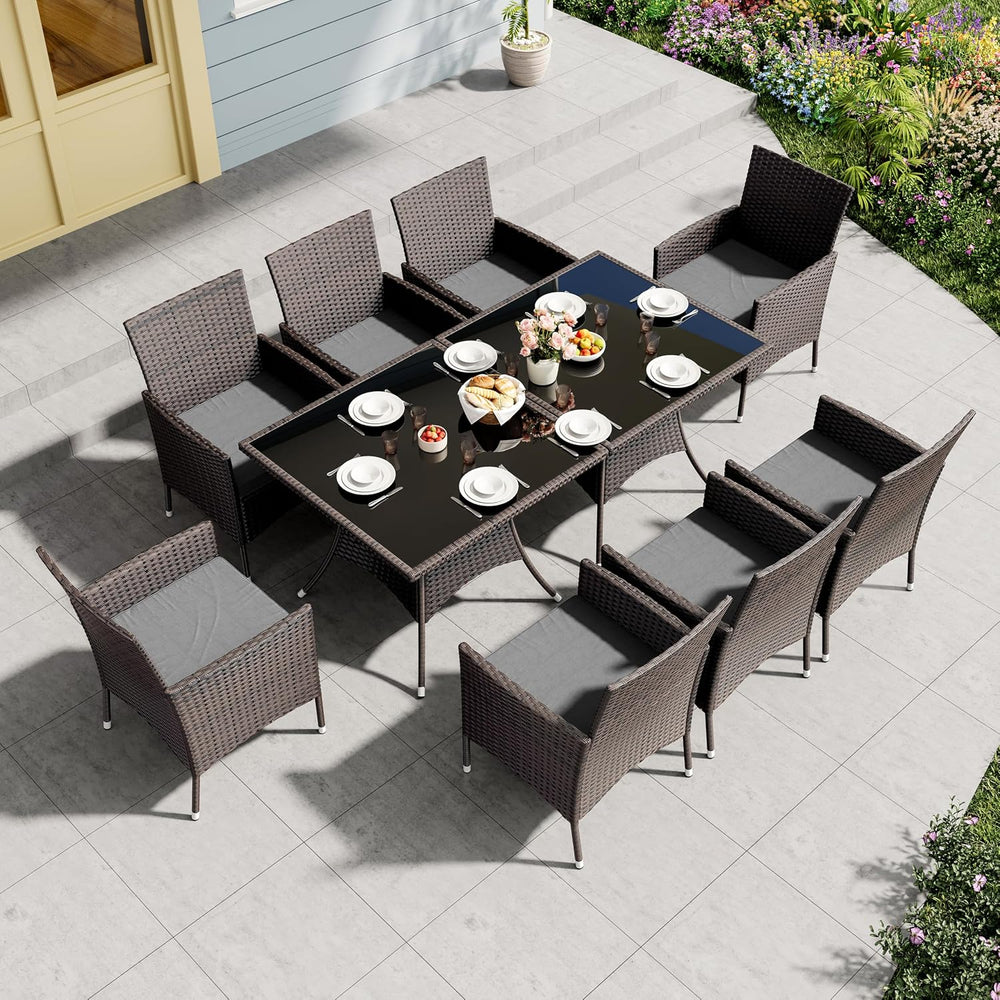 10 Pieces Outdoor Patio Dining Set,Patio Table and Chairs Rattan Outdoor Pati...